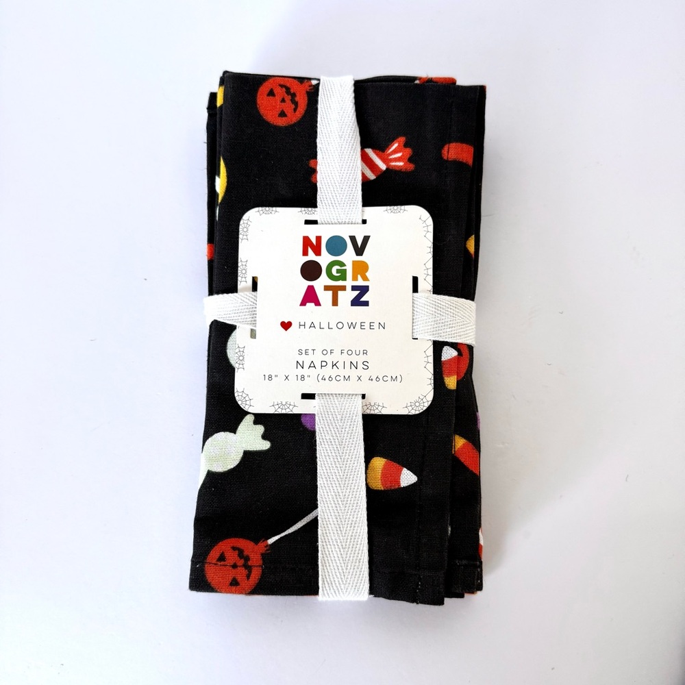 NWT Novogratz Halloween Candy & Pumpkin Napkins – Set of 4 – 18” x 18” Cotton